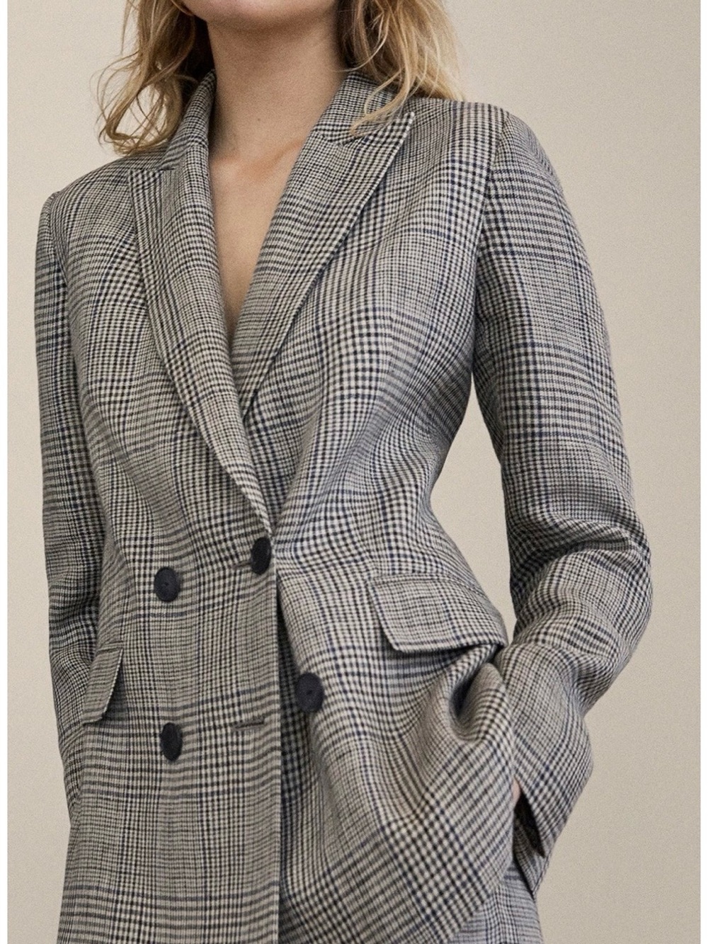 Zara Gray Glen Plaid Double-Breasted Oversized Blazer | Size L